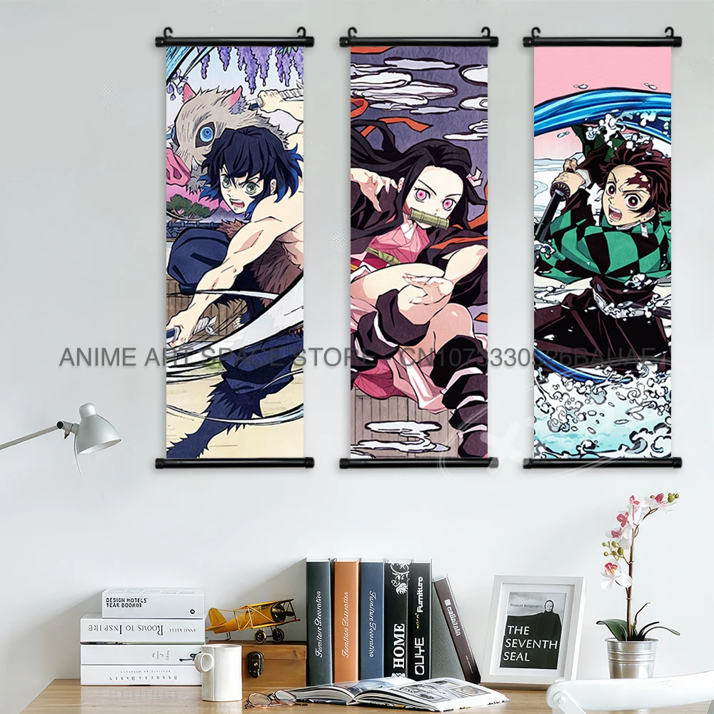 Dämon Slayer Hängende Malerei Home Decor Kamado Tanjirou Wand Kunst Anime Poster Uzui Tengen Leinwand Schriftrollen Bilder Wohnzimmer – Detail 4