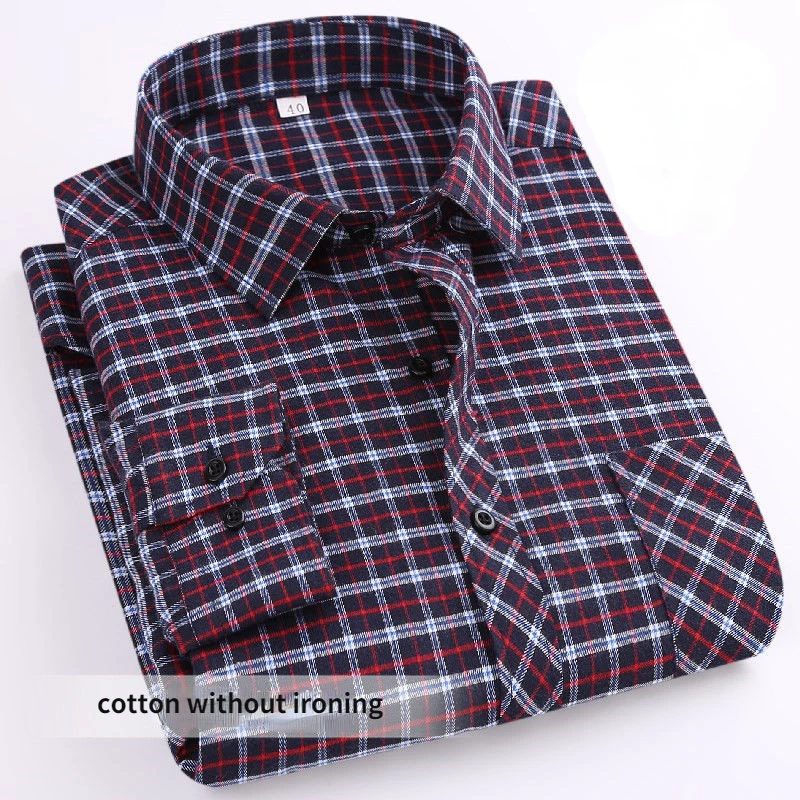 

Spring/Autumn Cotton Plaid Long-Sleeved Shirts for Men Loose Non-Ironing Full Cotton Casual Shirt Male Oversized Button Up Shirt