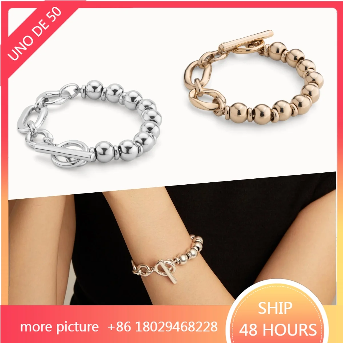 Spain UNOde Fashion Personalized Temperament Round Bead Chain Spliced Bracelet Women's Accessories Gift