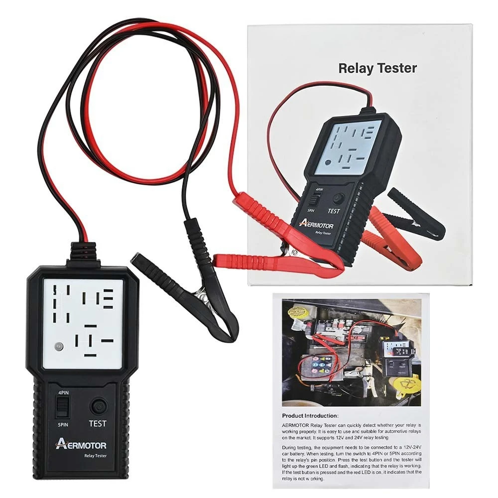 Portable Automotive Relay Analyzer Tester, 12V & 24V Universal Testing Tool Compatible with Four Pin and Five Pin Vehicle Relays