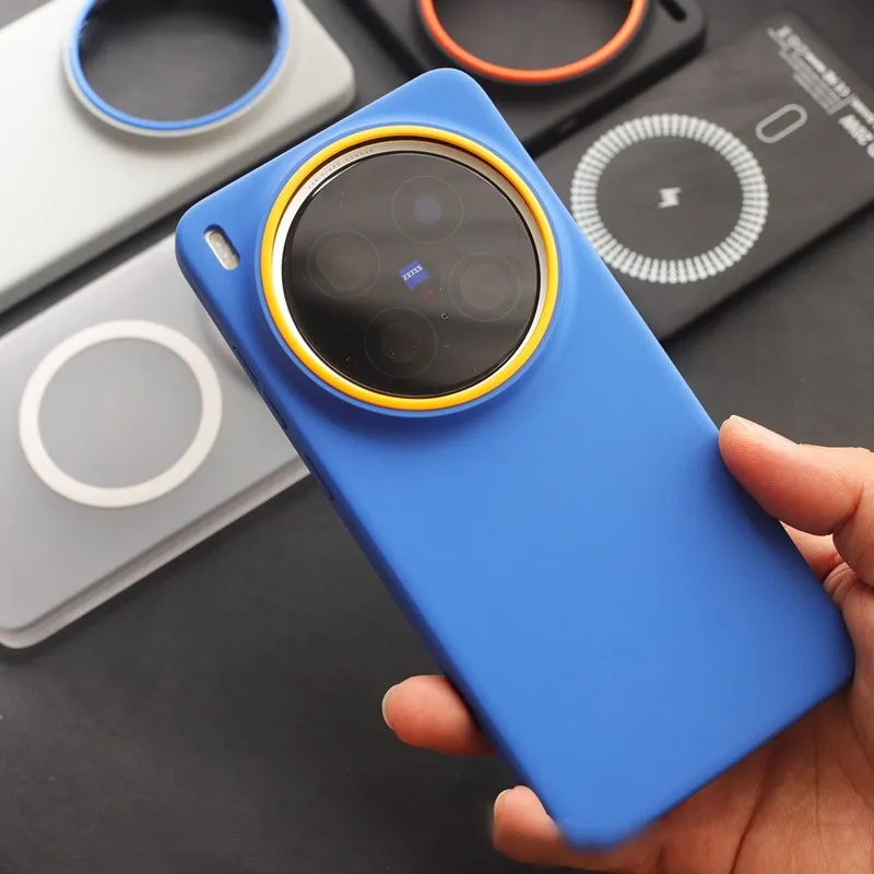 Funda magnética azul mate para Magsafe, para VIVO X300 Ultra X300 Pro X300s, con anillo de lente de lujo, cubierta rígida delgada antideslizante