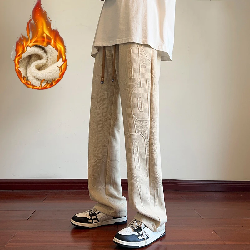 

22025, осенние новые флисовые теплые бархатные спортивные штаны, мужские хлопковые мягкие повседневные спортивные штаны на шнурке, мужские свободные прямые брюки