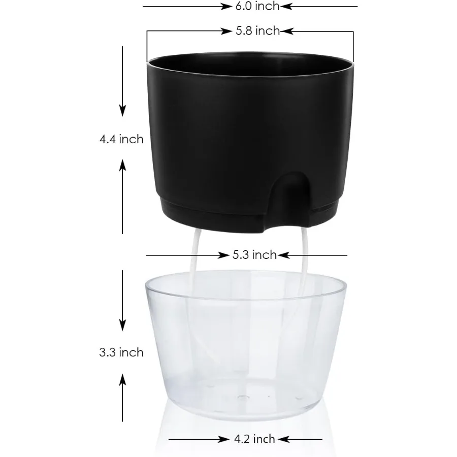 Vasos de plantador com rega automática de 6 polegadas para plantas de interior Pacote com 3 potes violeta africana com pavio RopeBlack