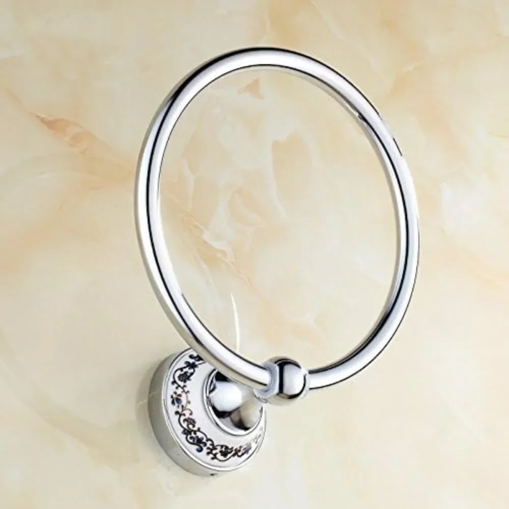 For Bathroom Towel Rack Wall Mounted Towel Ring Stainless Steel Beautifully Carved Base Towel Rack with Polished Finish