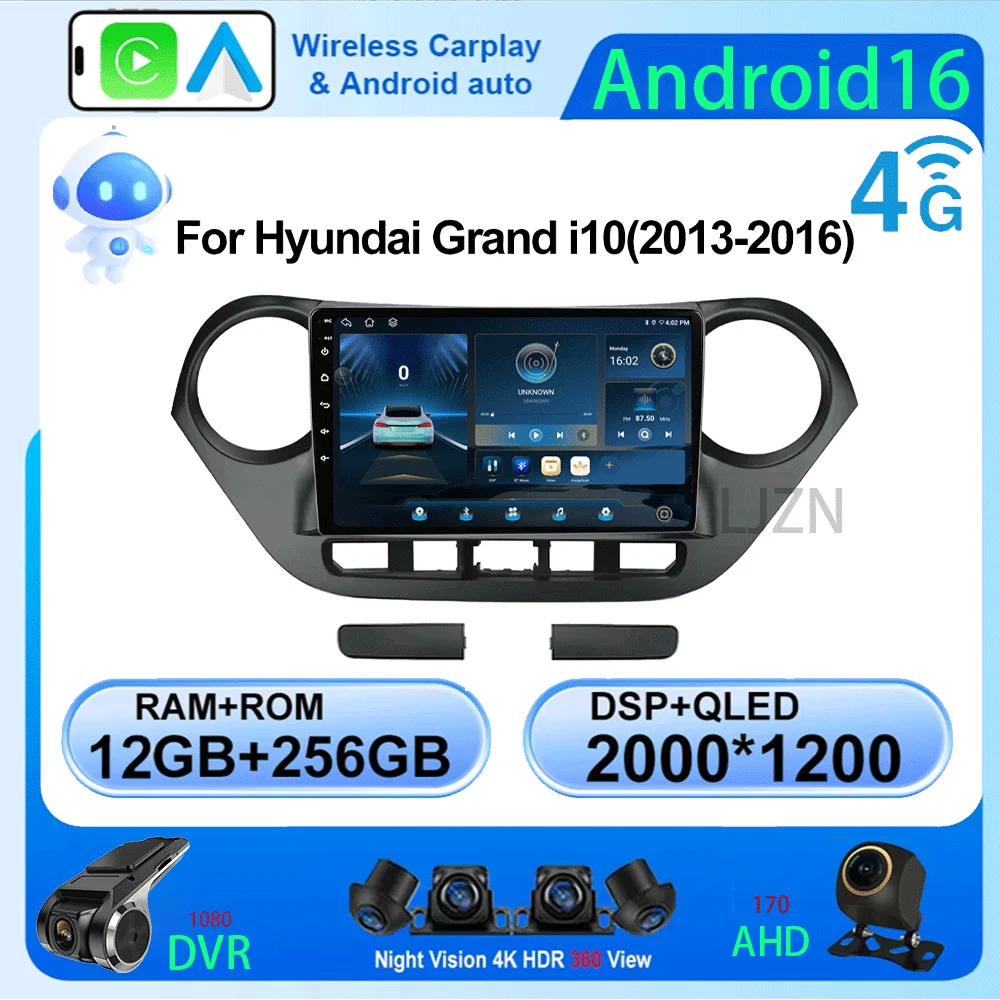 LJZN 2din Android 16 Auto Car Radio Multimidia Video Player For Hyundai Grand I10 2013-2016 Autoraido Carplay GPS Stereo 5G+WIFI