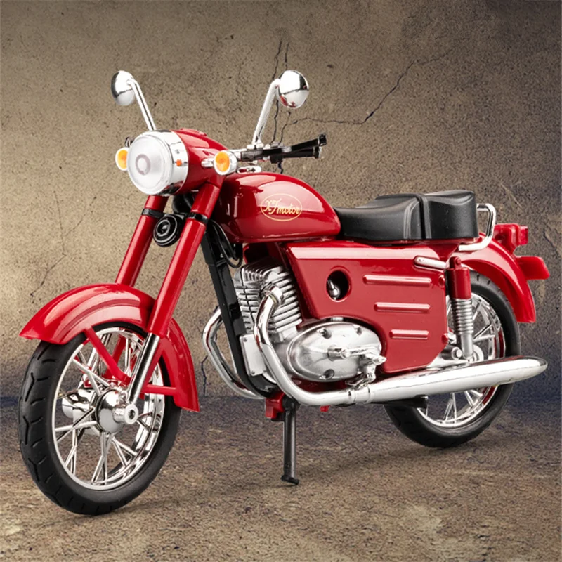 1/10 JAWA 250 Alloy Classic Retro Motorcycle Model Diecast Metal Street Motorcycle Model Simulation Sound and Light Kid Toy Gift