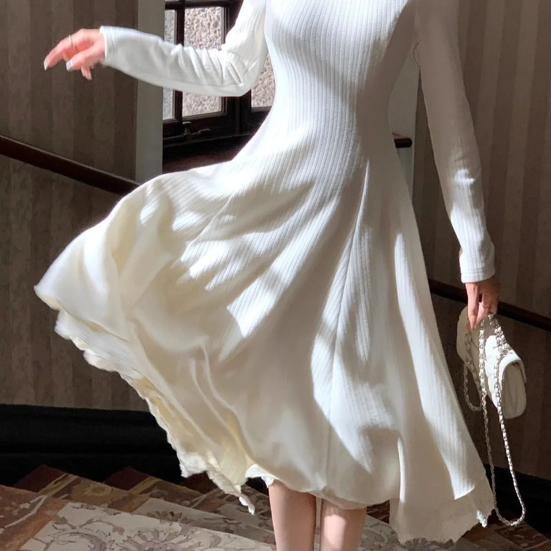 Robes femmes robe sans épaule été Satin perle décorative à volants plissé Midi Banquet soirée haut de gamme exquis noël