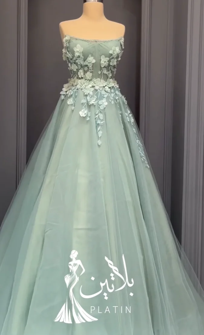 Llamativo vestido de noche de salvia, vestidos de fiesta sin tirantes con cordones y cremallera en la espalda