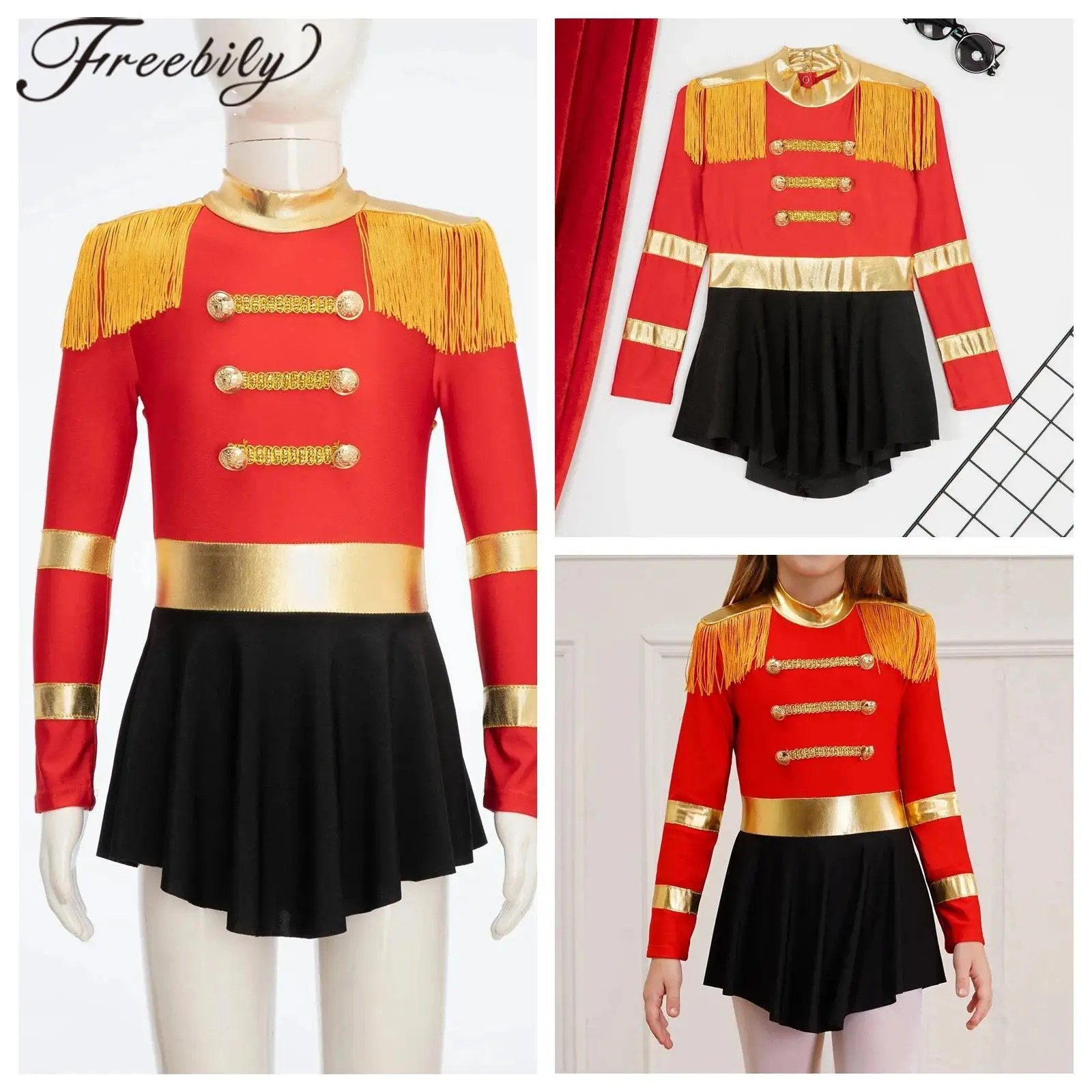 Girls Circus Ringmaster Costume Long Sleeve Fringe Epaulet Jumpsuit School Show Stage Performance Carnival Halloween Costumes