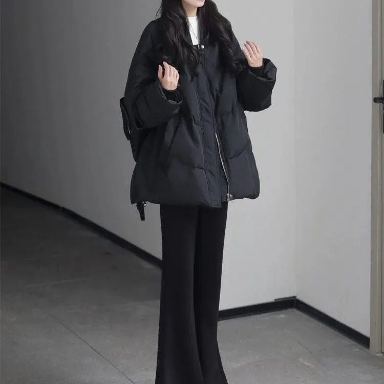 Black Loose Cotton-padded Jacket Women's Autumn and Winter Fashion Warm Cotton-padded Clothes Korean Short Coat