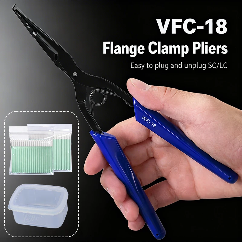 BYXGD Fiber Optic Cleaning Kit - Flange Clamp Pliers, Pointed/Round Swabs, Alcohol Bottle, PP Case for SC/LC Connectors FTTH