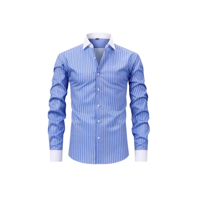 Men Windsor Collar Long Sleeve Shirt Wrinkle Resistant Smooth Stretch Business Shirt