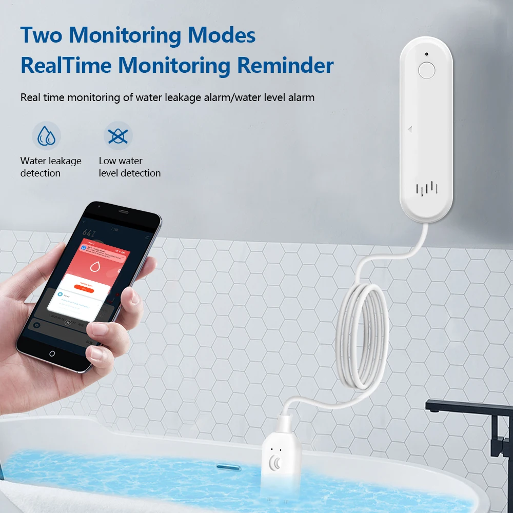 Tuya 2.4GHz WiFi Water Leak Monitor Water Leak Sensor With/Without Loud Buzzer Alarm App Remote Works with Alexa Google Home