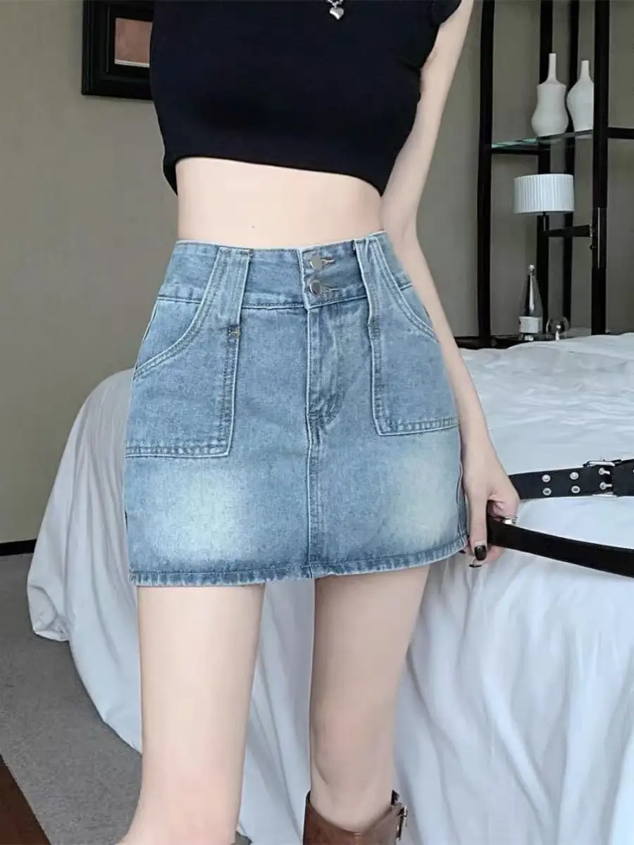 High Waist A-Line  Skirt Women's Summer Design Sense Jeans Short Skirt Versatile Half-length Skirts Anti-Wrinkle Retention