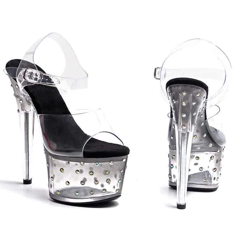 LAIJIANJINXIA PVC Uppre New Color High Heel Sandals 17cm /7inch Sexy Model Show Shoes And Pole Dancing Shoes 140