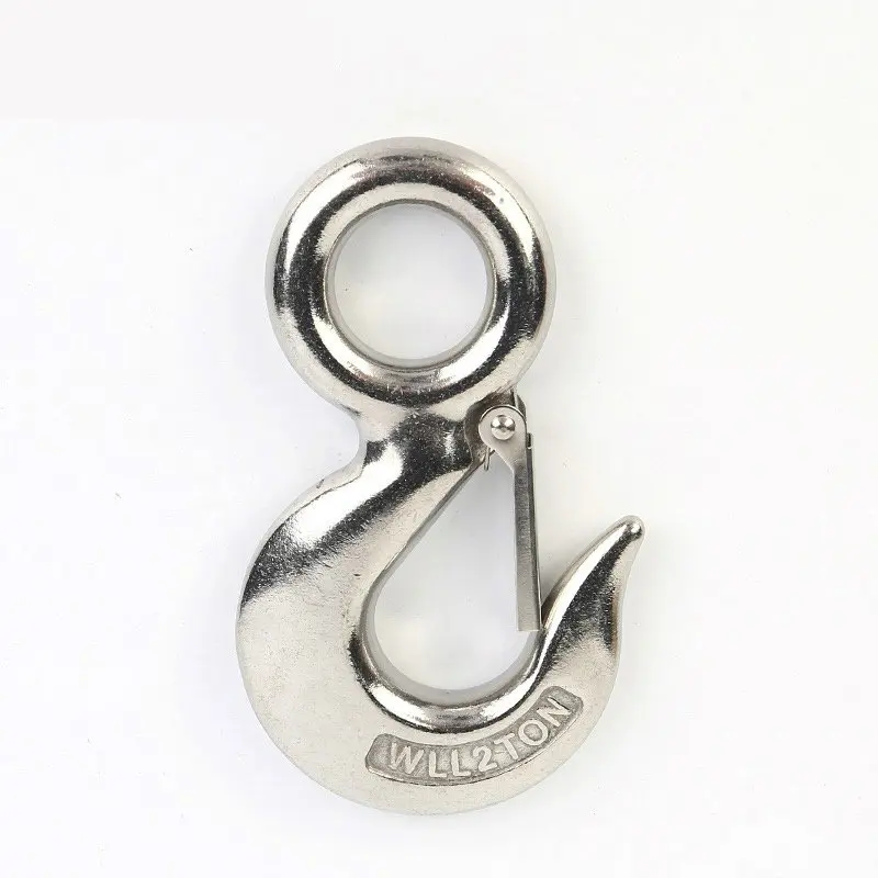 S320 Stainless Steel Hoist Cargo Hook Lifting Chain Eye Rotatable Ring Claw With Lock Working Load WLL 0.5T/0.75T/1T/1.5T/2T