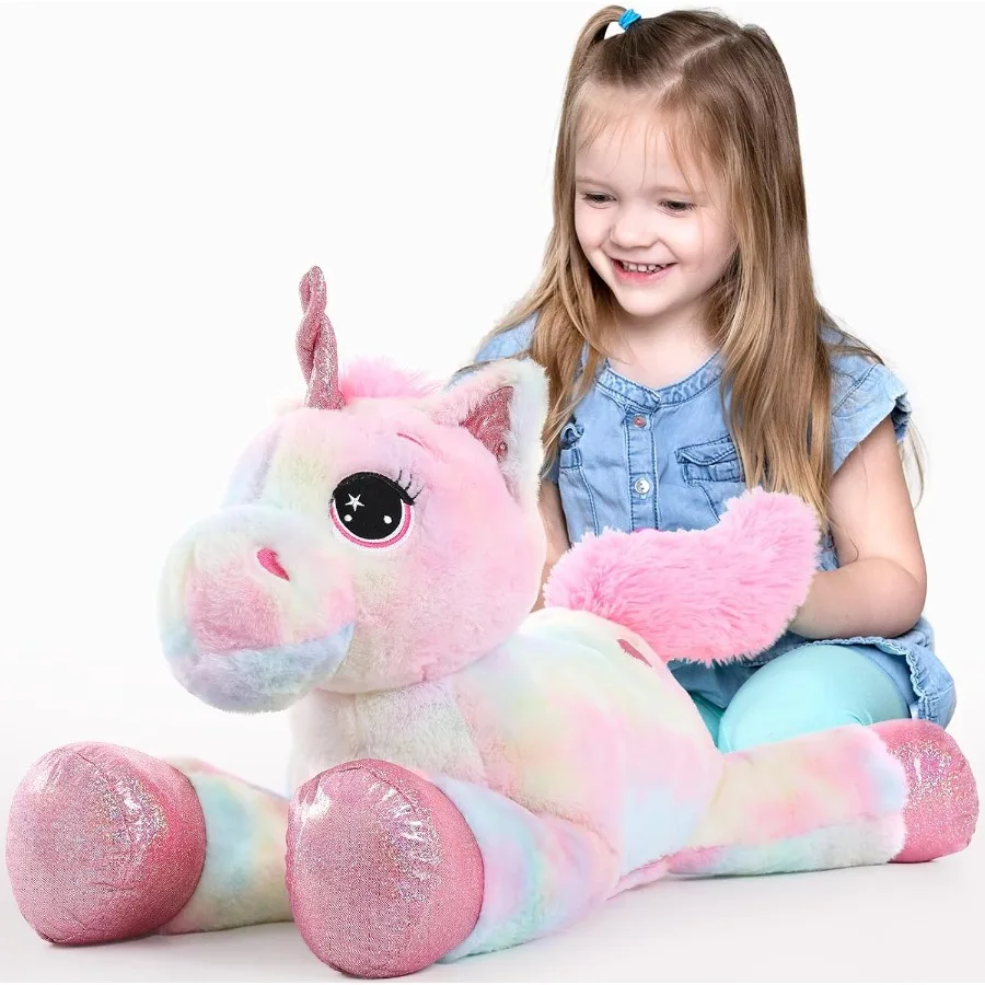 

32in Giant Unicorn Plush Toy Cute Rainbow Pink Stuffed Animal for Girls Birthday Decoration and Gift for Soft Polyester Materia