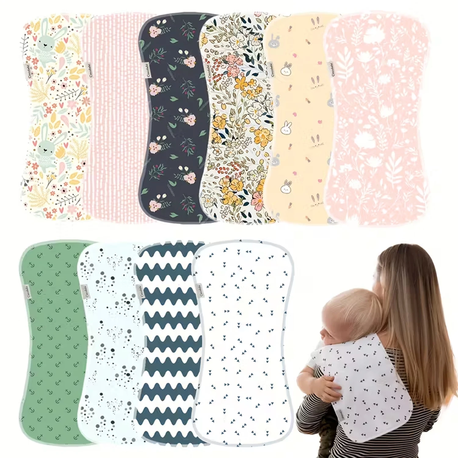 

10-pack of soft and breathable baby burp towels - highly absorbent and breathable, suitable for newborns who spit up milk.