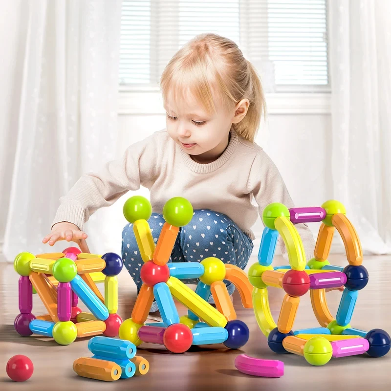 Juego de bloques de construcción de varilla magnética para niños, juguetes educativos Montessori, regalo