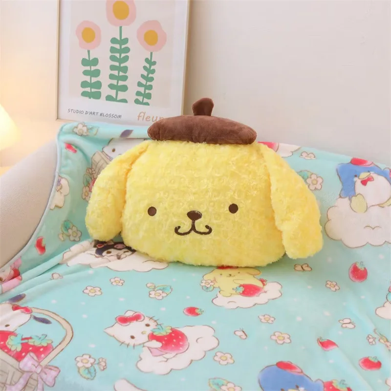 Sanrio Cute Pom Pom Purin Plush Toy Lovely Stuffed Anime Back Cushion Throw Pillow Headrest Seat Belt Cover For Car Decoration