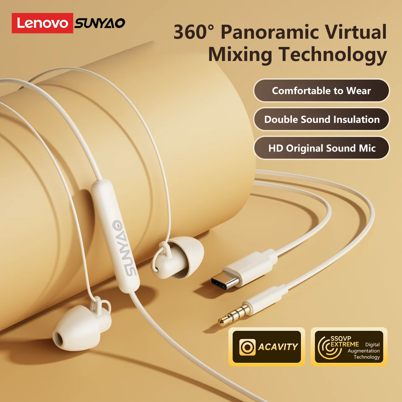 Video Games - Lenovo Y129 ASMR Wired Earphones Type-C/3.5mm