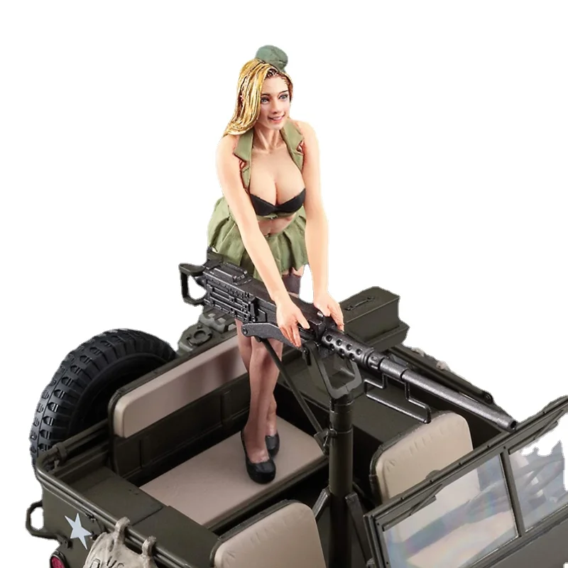 Resin Model Figure, 1/24 Scale Female Machine Gunner(Only people) , GK, Unassembled and Unpainted Kit, 3D DIY Toy