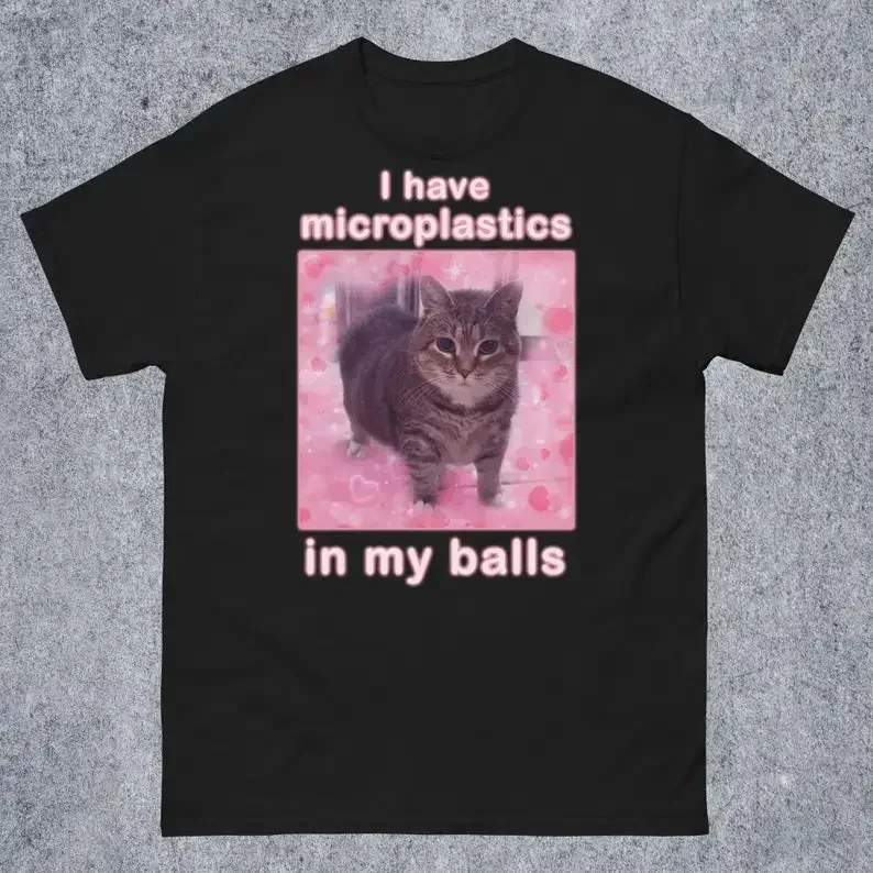 Funny Cat Meme T-shirt Gift for Woman Ironic Cats Shirt Stupid Silly Gifts Goofy Ahh Cat Tee I Have Microplastics in My Balls