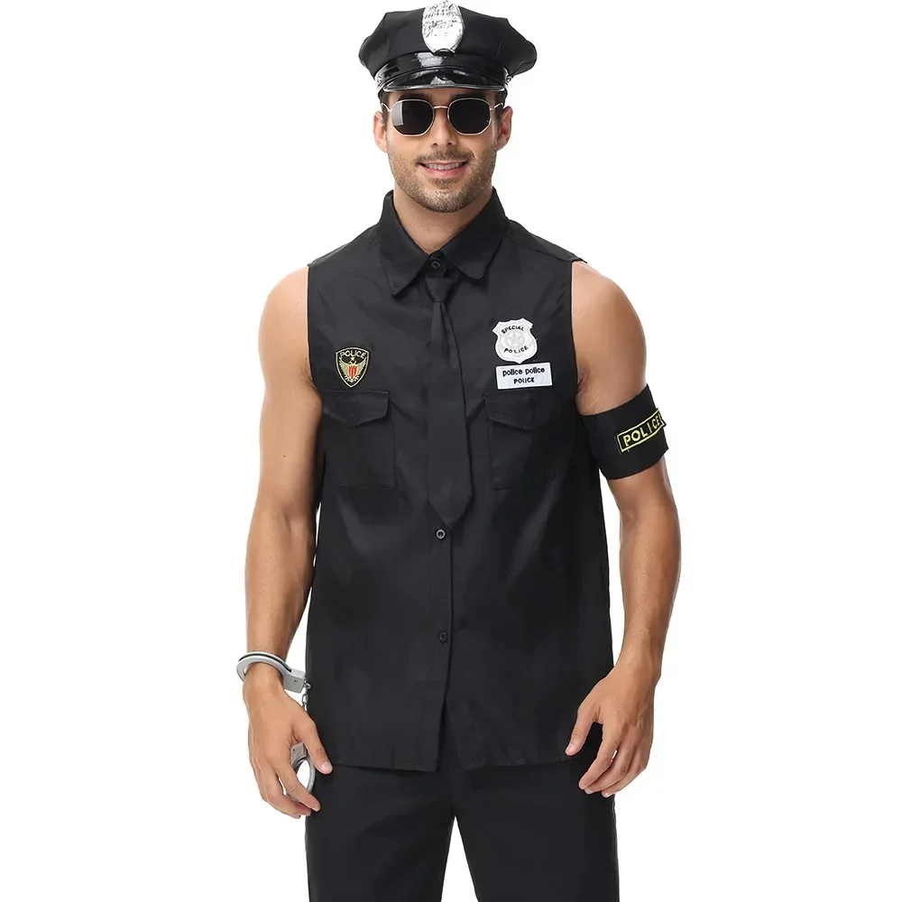 Halloween hombres guapos uniforme de policía Top hombres policía fiesta Cosplay oficial de policía ropa de lujo