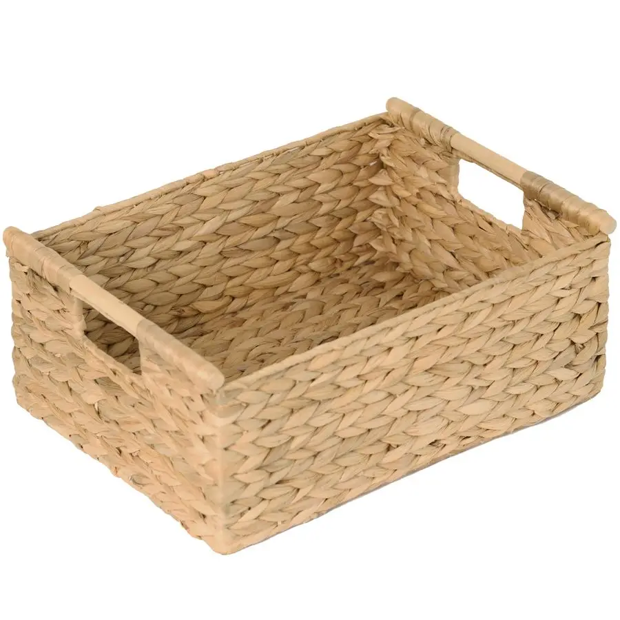 

Extra Large Wicker Basket Rectangular with Wooden Handles for Shelves, Water Hyacinth Basket Storage, Natural Baskets for Organ