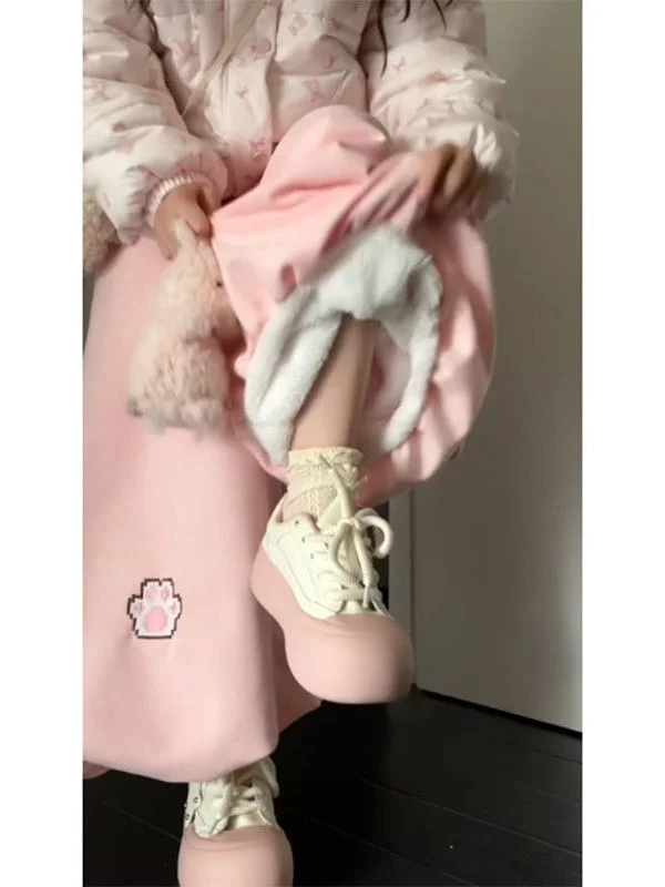 plus Size Embroidered Fleece High Waist Thickened Women's Lantern Pants Casual Style Pure Color Autumn Winter Wide Leg Trousers