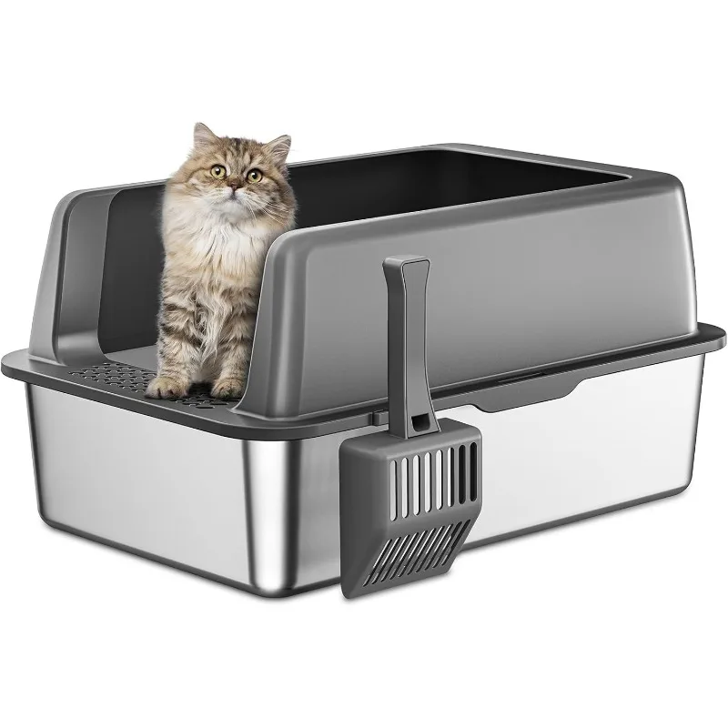 

Stainless Steel Litter Box with Lid, Extra Large Cat Litter Box, XL Large Metal Litter Box for Big Cats with High Sided