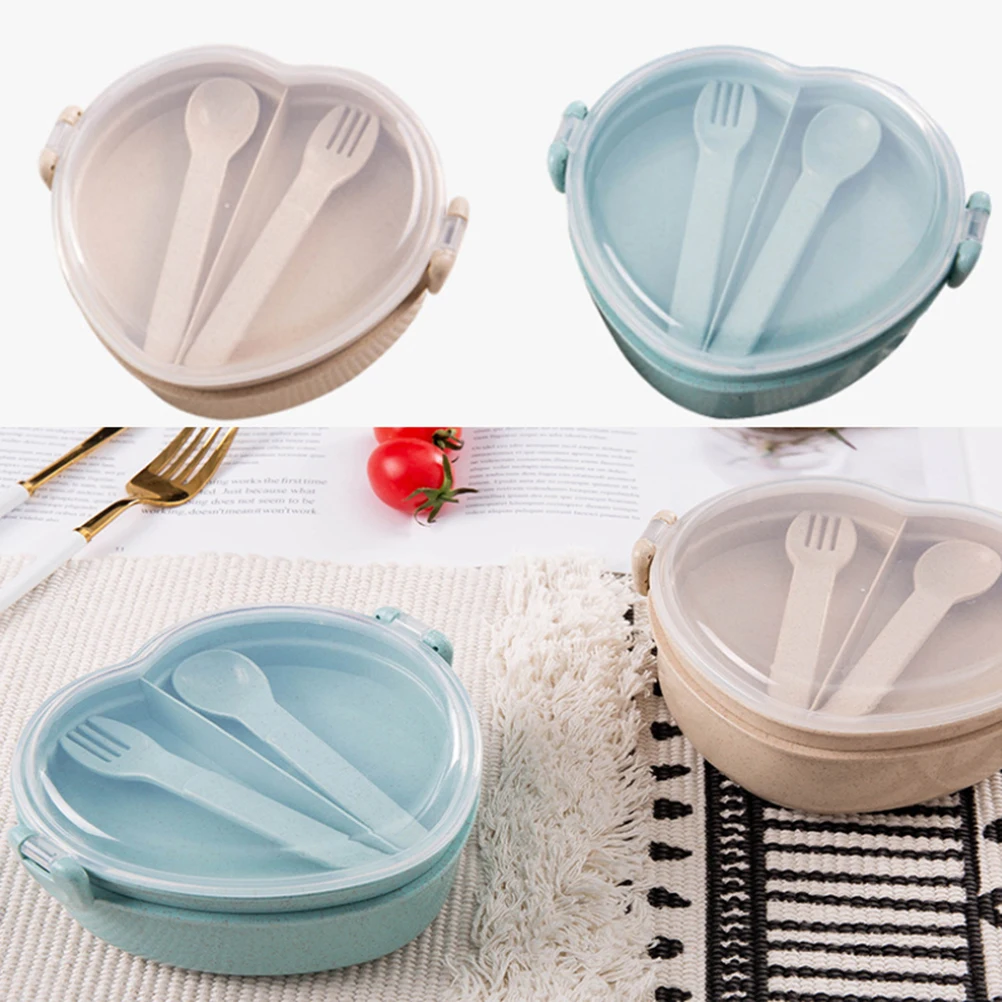 

1pc Lunch Box Double Layer Preservation With Fork Spoon for Students (Beige)