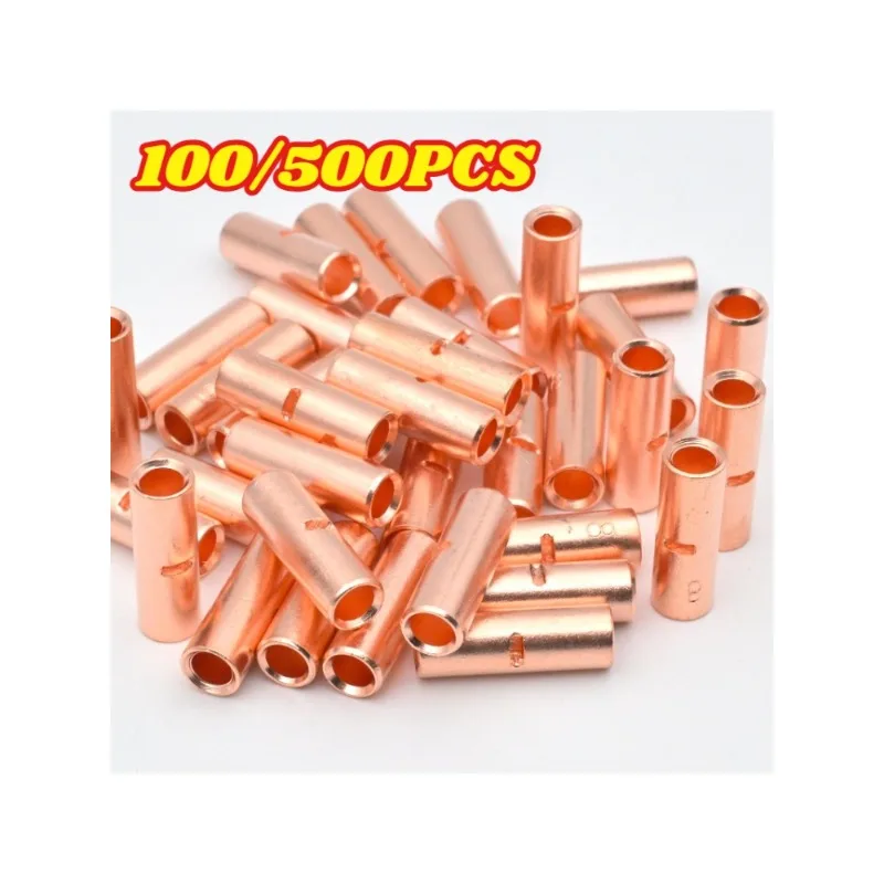 100-500pcs Copper Wire Crimp Connector Sleeves Straight Copper Splice Tube Bare Copper Ferrule Butt Splice for Electrical Wire