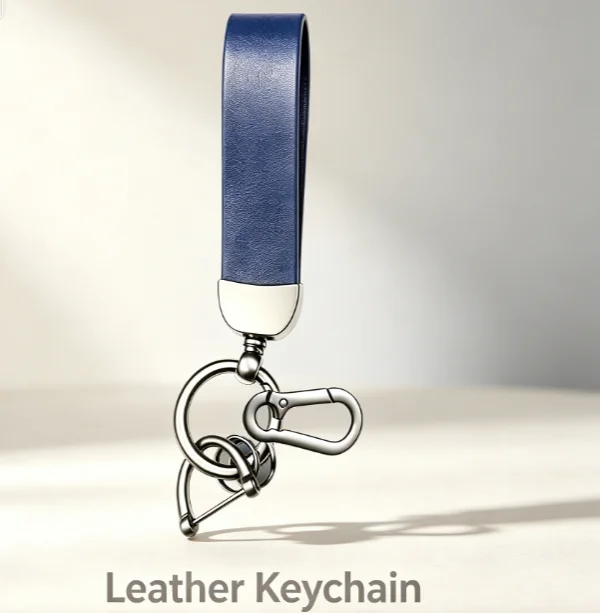 Personalisierter Schlüsselanhänger aus verfärbtem PU-Leder mit Metallring und Laser-Gravur des Logos – Geschenk