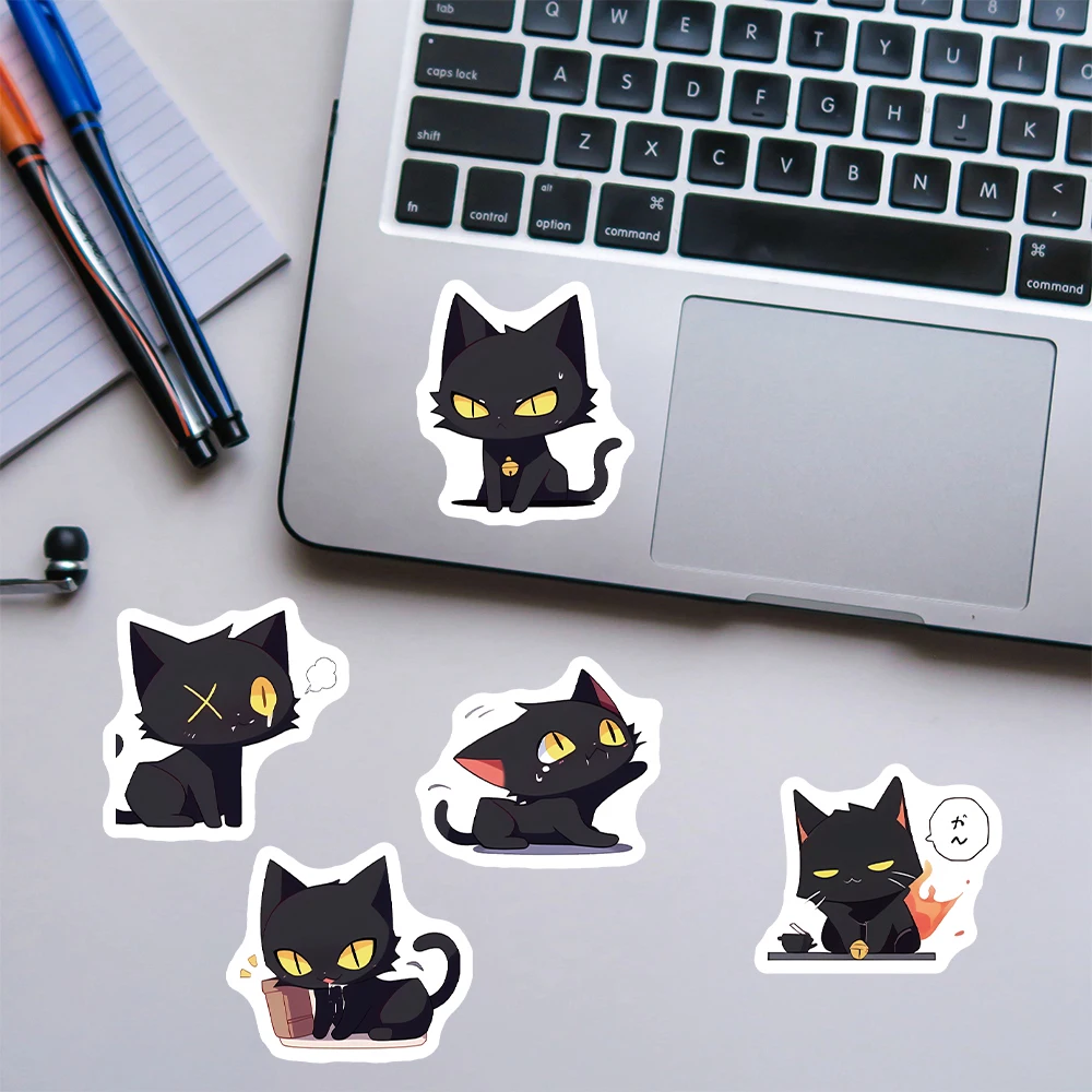 10/100PCS Cartoon Black Cat Stickers Scrapbook Phone Guitar Laptop Luggage Cool Waterproof Sticker Children Classic Toy