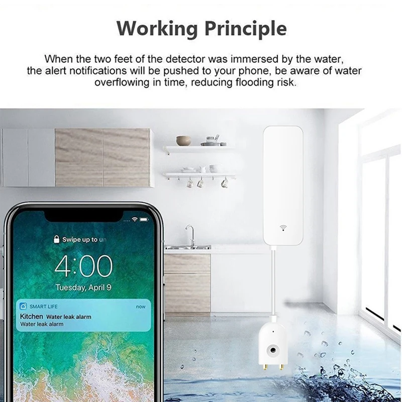 XTECH Tuya Zigbee Smart Water Leak Sensor Water Overflow Level Detector Security Alarm System Flood Leakage Sensor