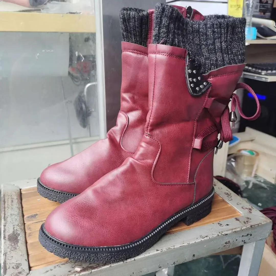 Botas de neve de meia panturrilha para mulheres, sapatos de rebanho, coxa alta, quente, moda feminina, outono, inverno, 2023