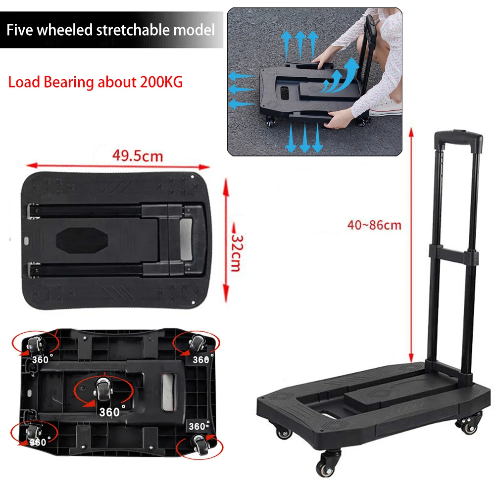 Universal Wheel Folding Cart Heavy Duty Hand Truck Foldable Trolley Portable Outdoor Camping Wagon Luggage Cart