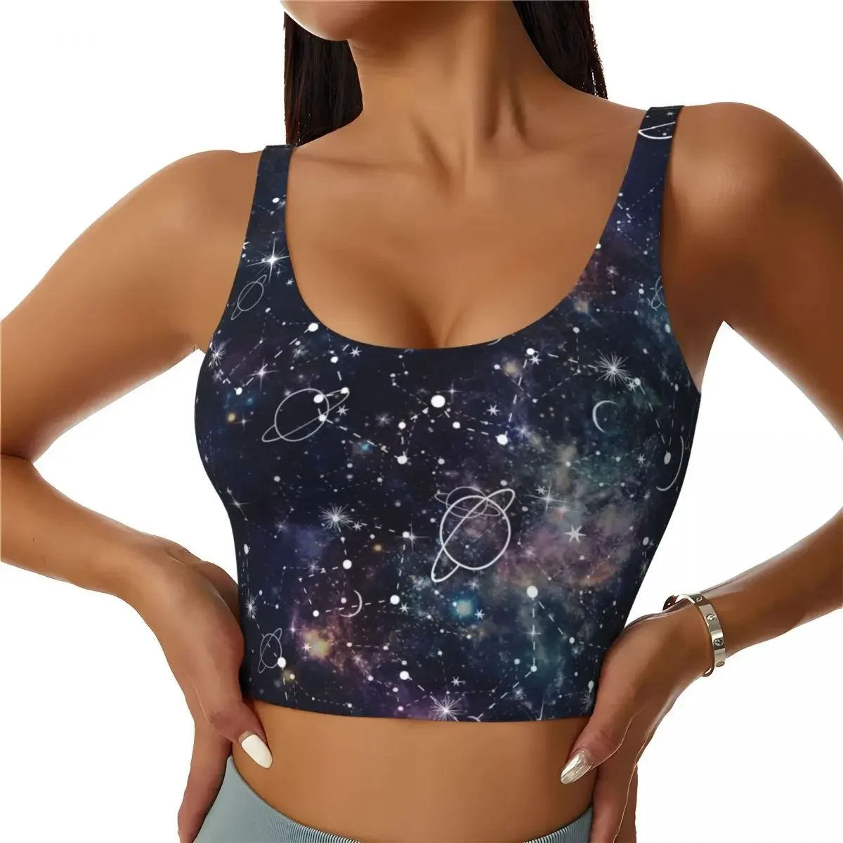 

Yoga Vest Women Gym Sports Crop Tops Planet Star Constellation Galaxy Print Streetwear Workout Breathable Tank Top Female