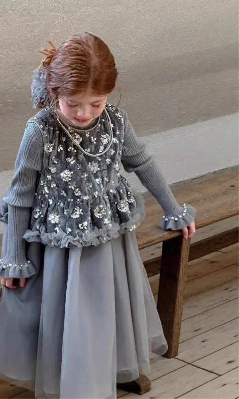 فستان الأميرة للفتيات الصغيرات لخريف وشتاء 2025 نمط جديد للأطفال فستان سترة سميك فستان سهرة جميل ودافئ #2