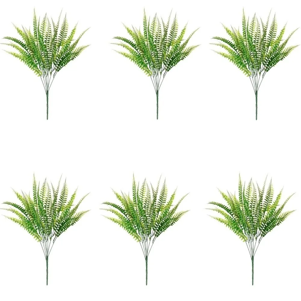 6PCS 7 Branches Artificial Persian Grass Ferns UV Resistant Plastic Fake Flower Plant Realistic Real Touch