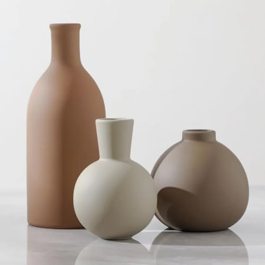 

Ceramic Vase Set of 3, Vases Home Decor Rustic Farmhouse Decorative Vase Pottery Vases for Bouquet Pampas Grass Dried Fresh Flo