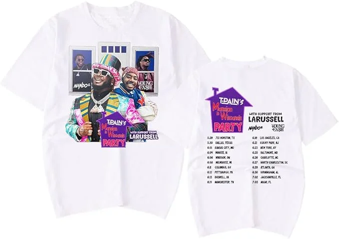 T-Pain Merch Mansion in Wiscansin Party TourT-Shirt Women Men Vintage Crewneck Short Sleeve Tee Streetwear