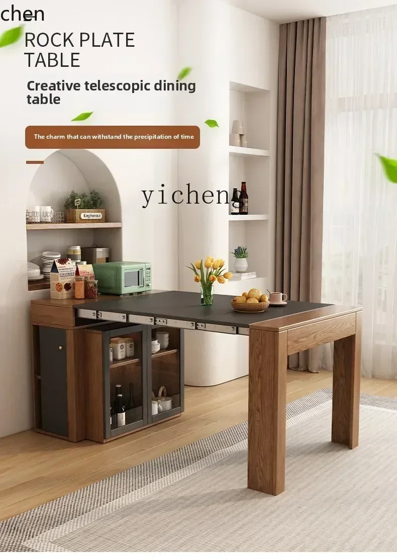 

ZZ Extendable Dining Table and Chair Set Modern Simple Folding Storage Sideboard Dining Table Integrated