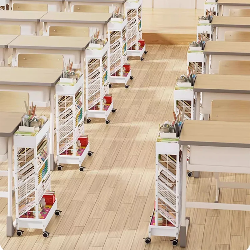 6 طبقات رف كتب تخزين رف الكتب المحمول مع عجلات قابلة للإزالة عربة كتب الطالب للدراسة النوم الفصول الدراسية غرفة المعيشة المدرسة