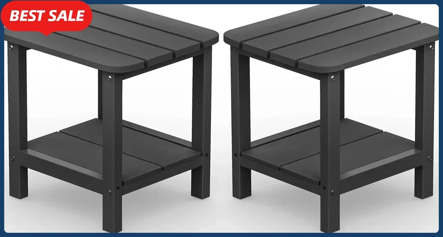 Versatile Adirondack Gray Outdoor Side Table Set of 2, Functional Garden Furniture - Multi-Purpose Patio Adirondack Table
