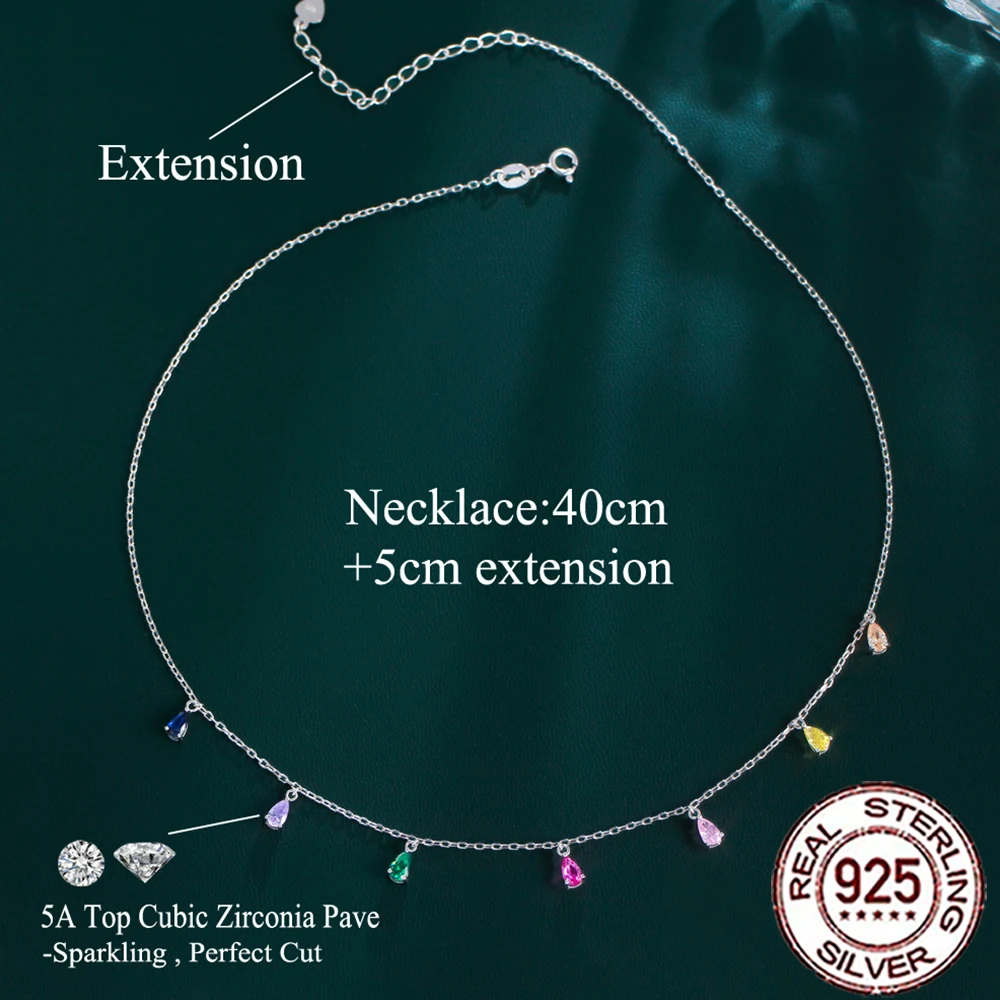 CWWZircons 925 Silver Boho Fashion Colorful CZ Crystal Fringed Water Drop Charm Necklaces for Women Wedding Party Jewelry SD035