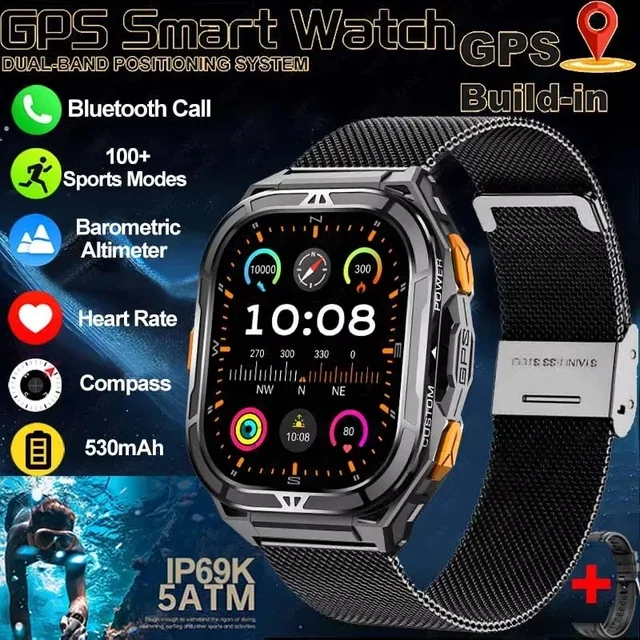 2025 New For Xiaomi Military Outdoor Smart Watch Men's GPS Bluetooth Call 1.96" AMOLED Screen 5ATM Waterproof Sports Smartwatch