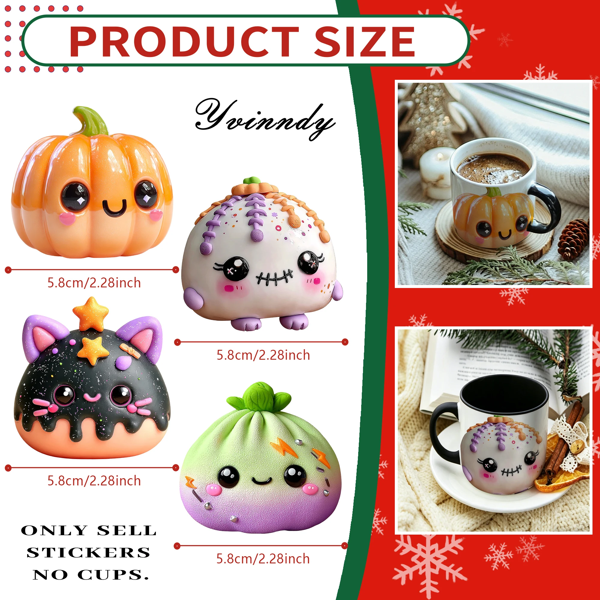 12pcs/set Halloween Kawaii Dumpling DIY UV DTF For Mugs Printing Waterproof Self-adhesive UV DTF For 16oz Glass Can Wrap
