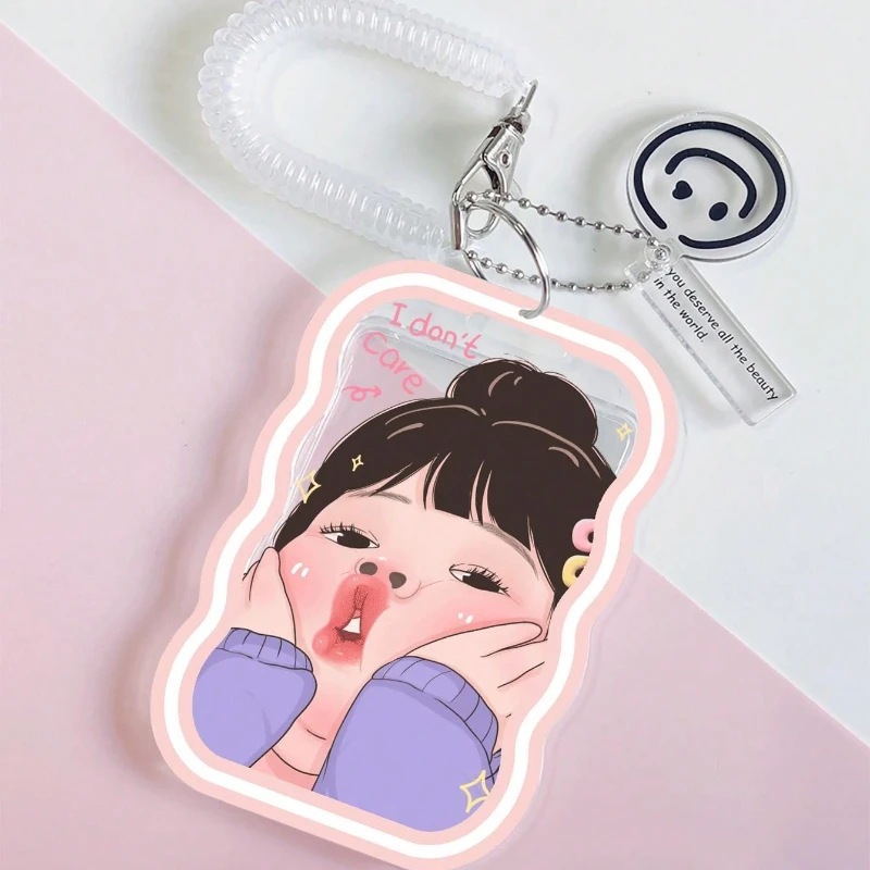 Dudu Mouth Girl Pattern Wave Transparent Card Holder, Student Bus Card, Meal Card Protection Case, Kpop Photocard Holder, Ect